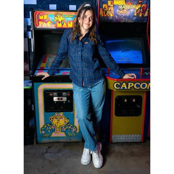 Dixxon toru blue flannel snap button shirt women’s medium - Picture 3 of 10